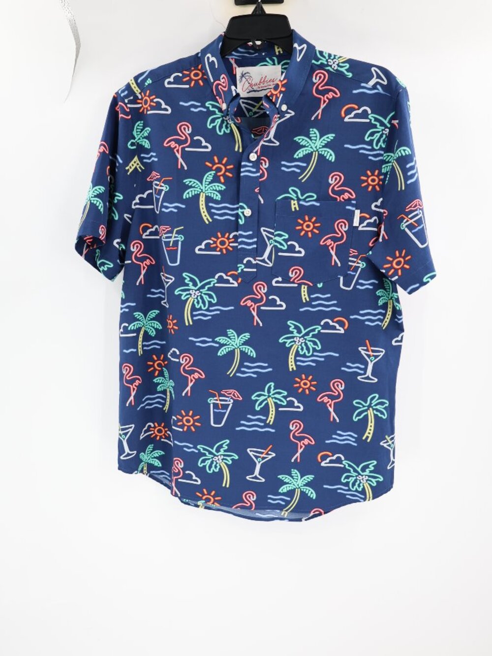 Chubbies Polo Shirt Men's Medium Flamingo Tropical Popover Collared Pullover